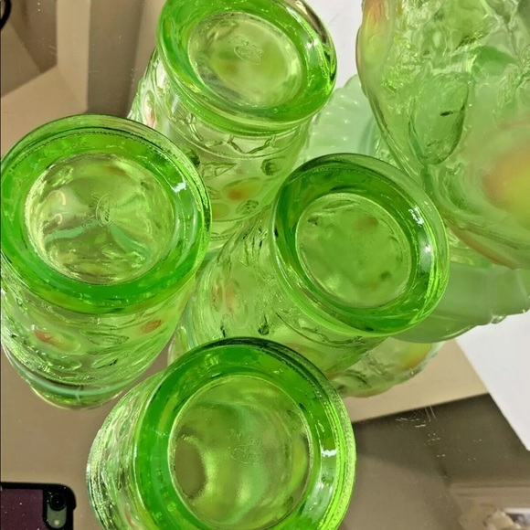 Fenton Apple Tree Pitcher 4 Tumblers Signed Green Stunning Set #N101 - Picture 9 of 10